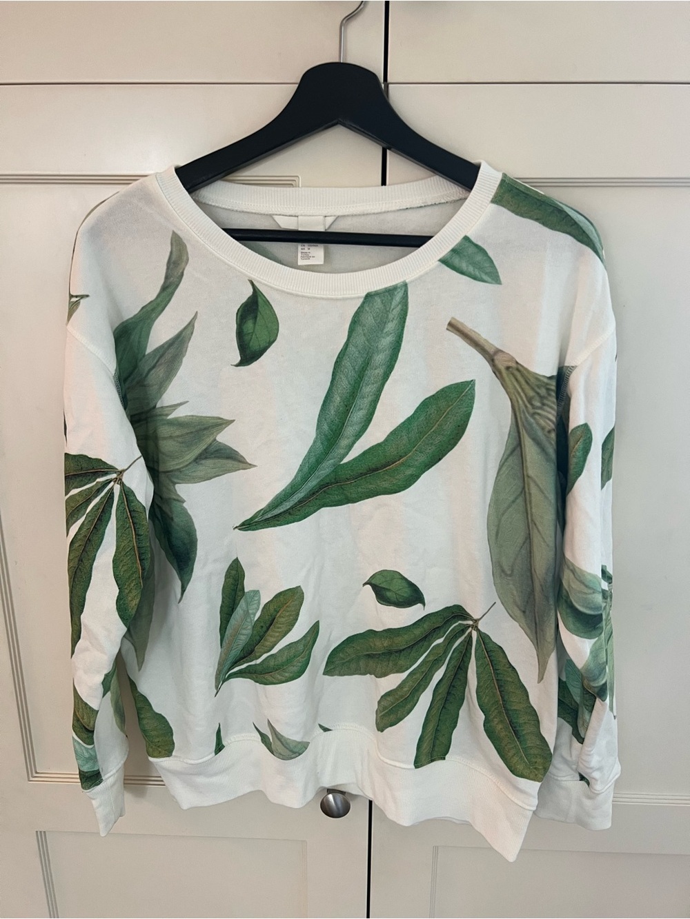 H&M White Sweatshirt with Green Leaf Print, NWOT